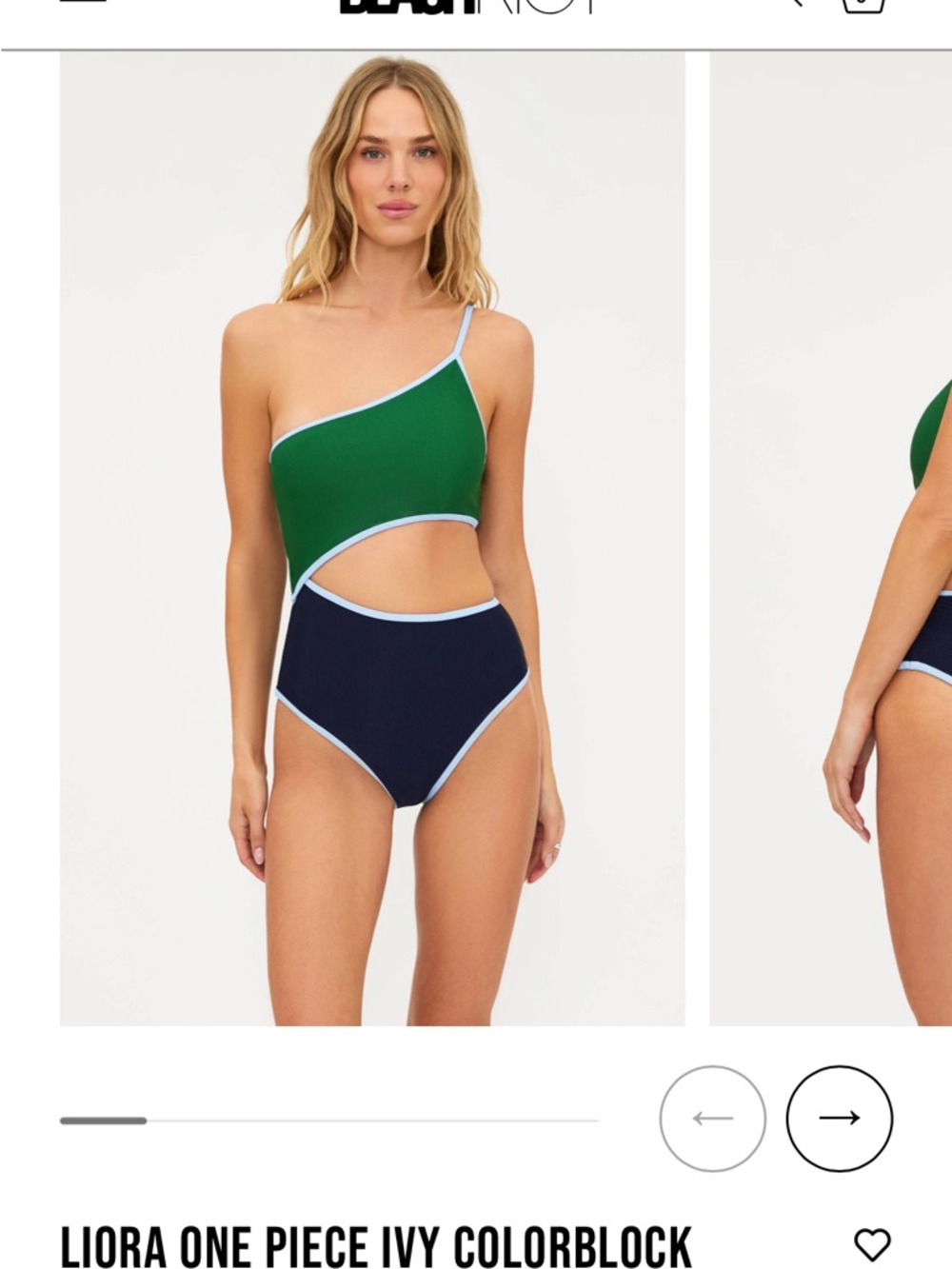 Beach Riot One-Shoulder Colorblock One-Piece Swimsuit in Ivy and Navy